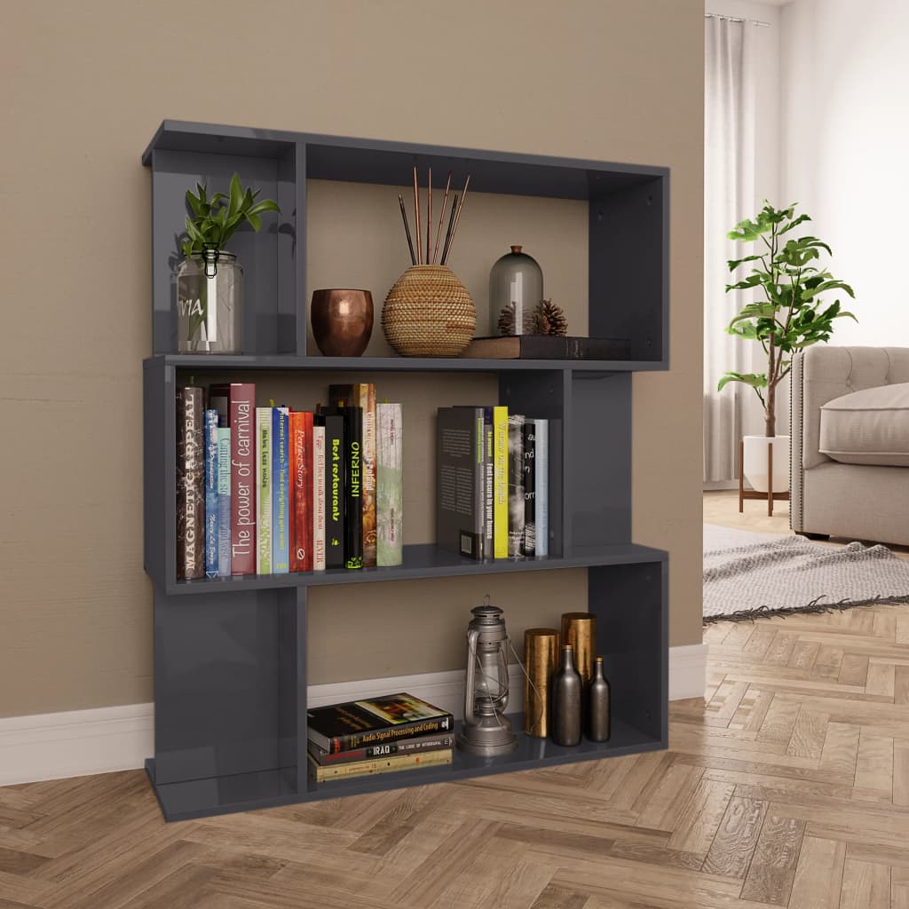 Bookshelf/Room Divider High Gloss Grey 80x24x96 cm Wood Material