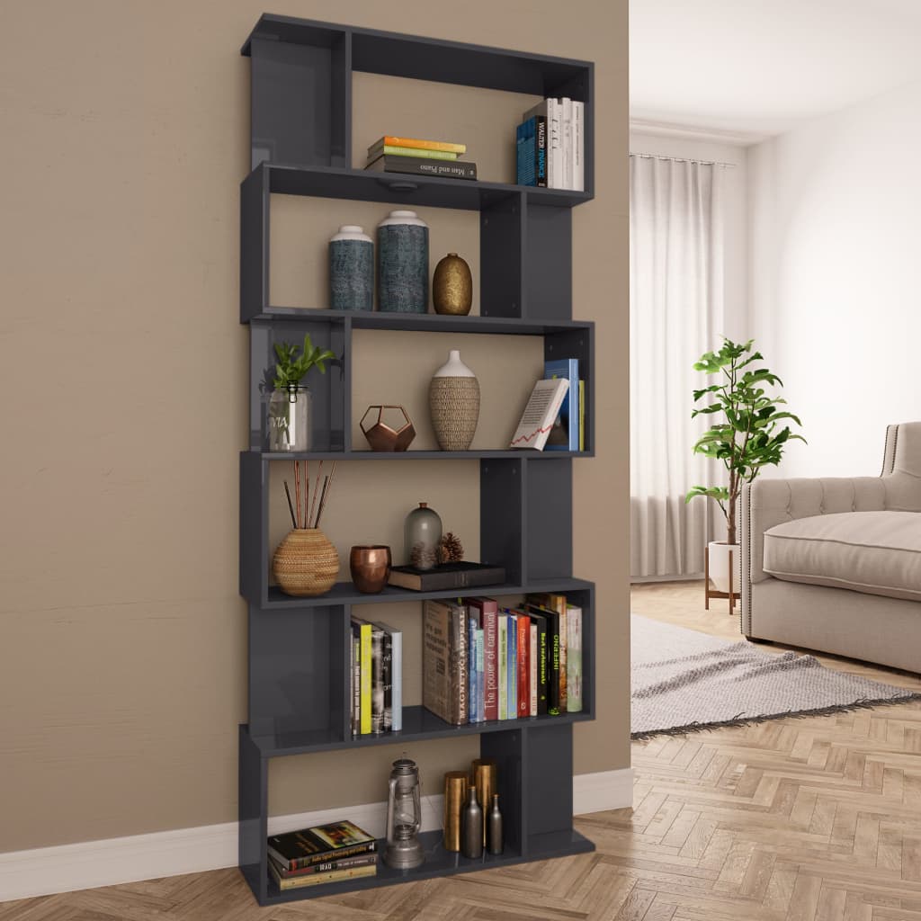 Bookshelf/Room Divider High Gloss Grey 80x24x192 cm