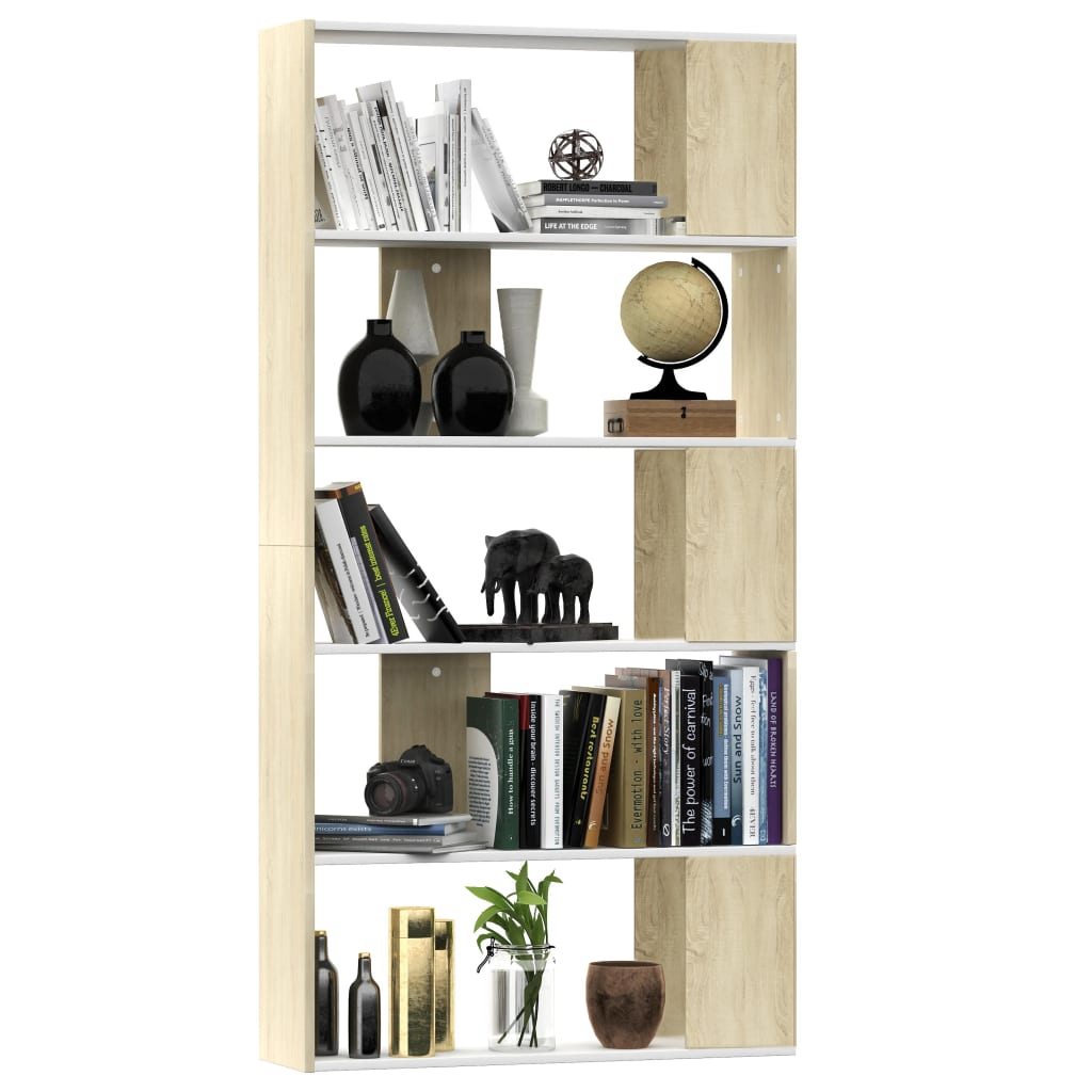 Bookcase/Room Divider White Sonoma Oak 80x24x159 cm