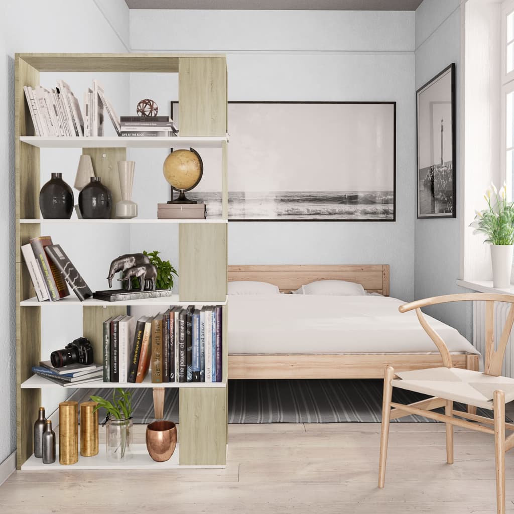 Bookcase/Room Divider White Sonoma Oak 80x24x159 cm