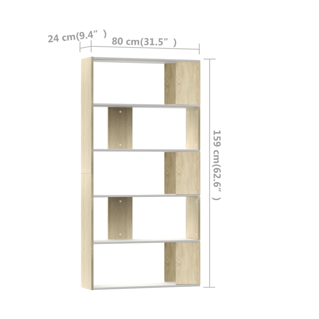 Bookcase/Room Divider White Sonoma Oak 80x24x159 cm