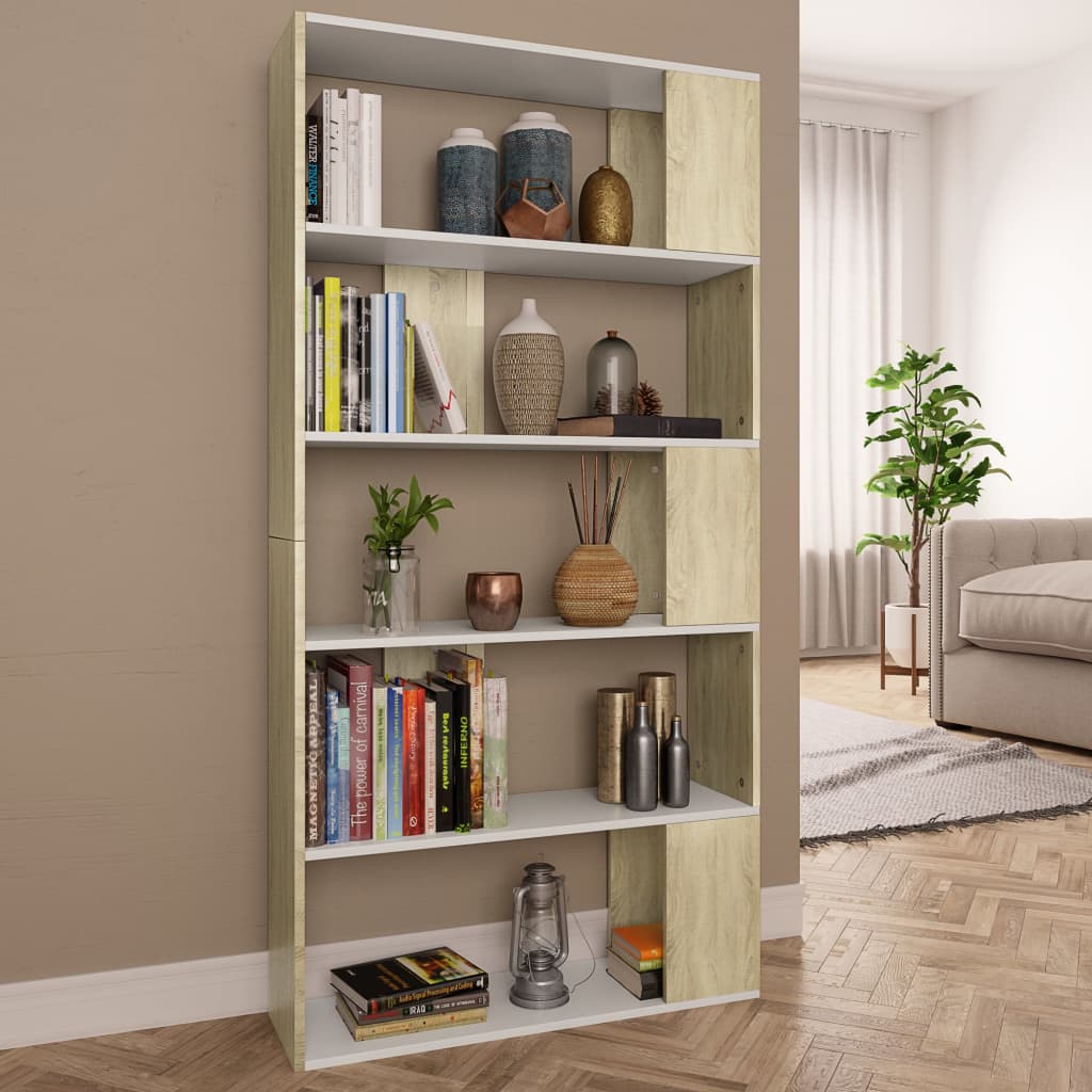 Bookcase/Room Divider White Sonoma Oak 80x24x159 cm