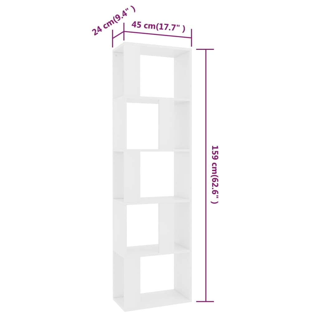 Bookshelf/Room Divider White 45x24x159 cm Wood Material