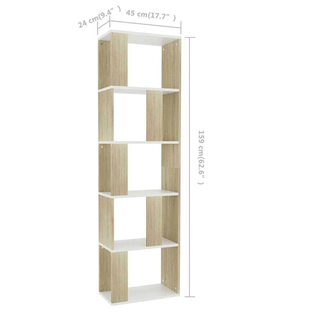 Bookcase/Room Divider White Sonoma Oak 45x24x159 cm