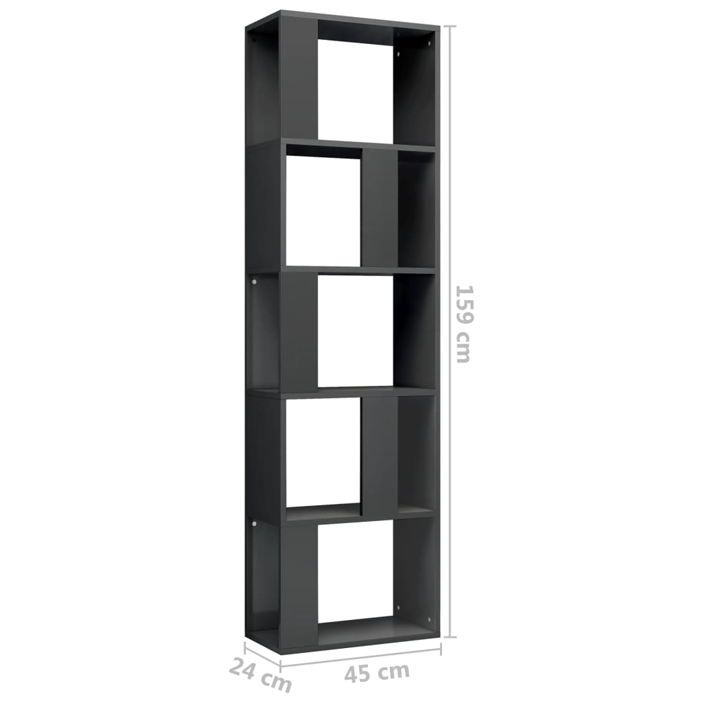 Bookshelf/Room Divider High Gloss Grey 45x24x159cm Wood Material