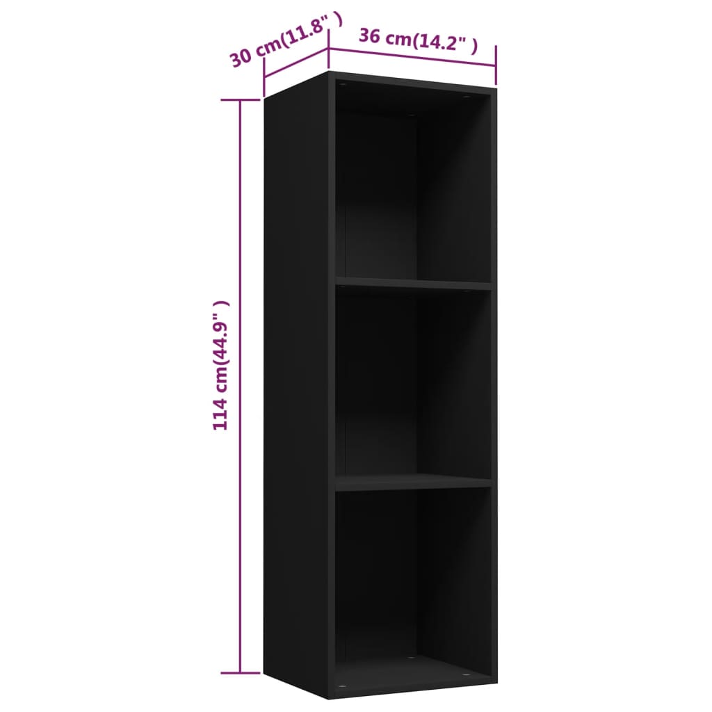 Bookcase/TV Cabinet Black 36x30x114 cm Wood Material