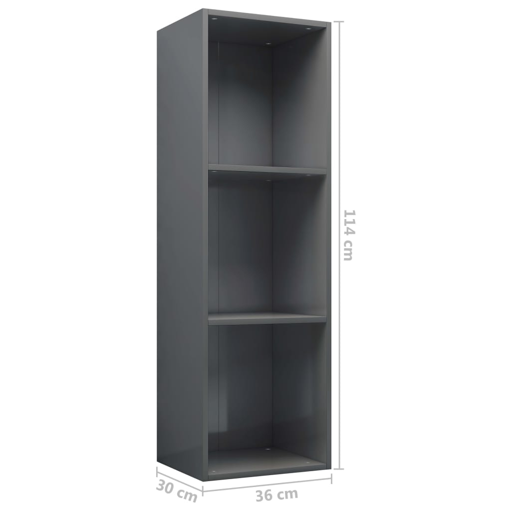 Bücherregal/TV-Schrank Hochglanz-Grau 36x30x114cm Holzwerkstoff