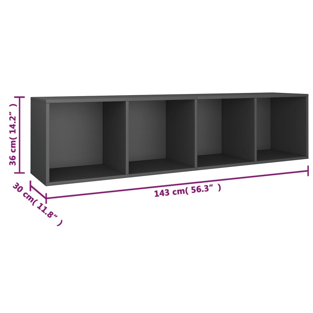 Bücherregal/TV-Schrank Grau 36x30x143 cm Holzwerkstoff