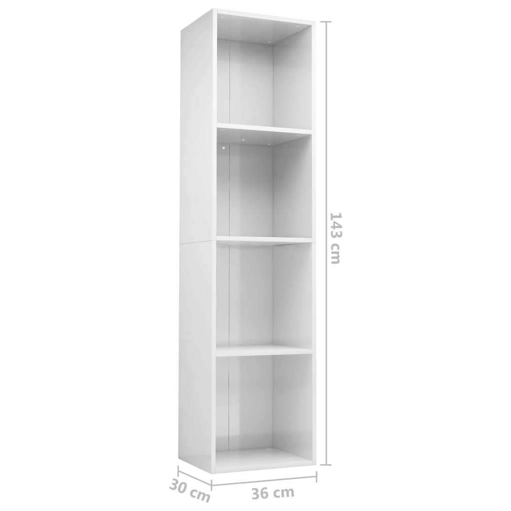 Bücherregal/TV-Schrank Hochglanz-Weiß 36x30x143cm Holzwerkstoff