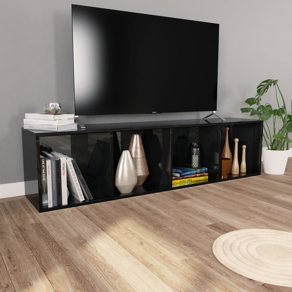 Bookcase/TV Cabinet High Gloss Black 36x30x143 cm