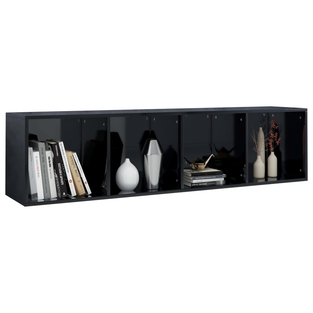 Bookcase/TV Cabinet High Gloss Black 36x30x143 cm