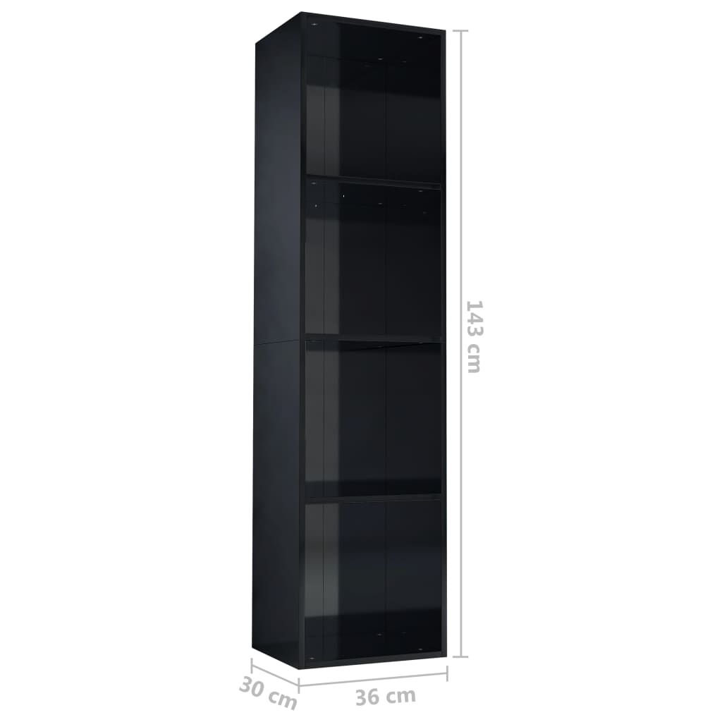 Bookcase/TV Cabinet High Gloss Black 36x30x143 cm