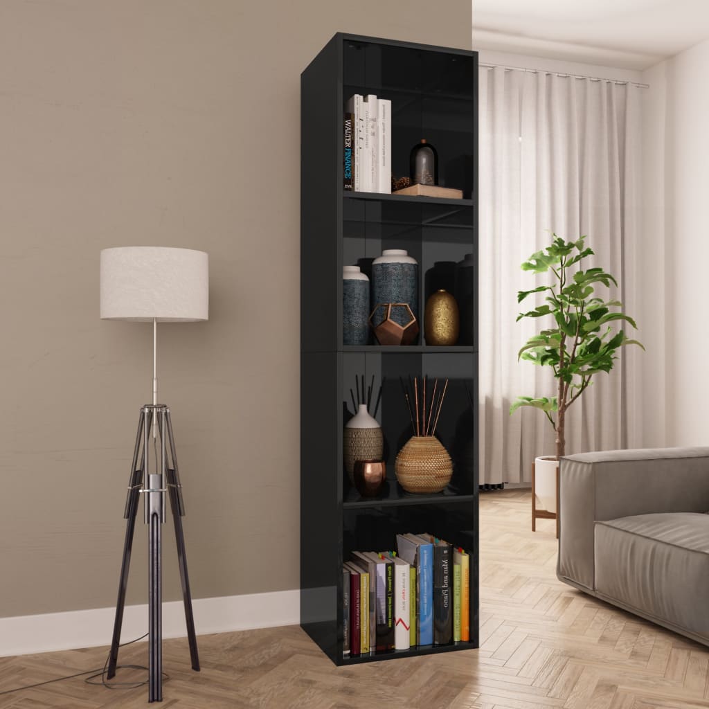 Bookcase/TV Cabinet High Gloss Black 36x30x143 cm