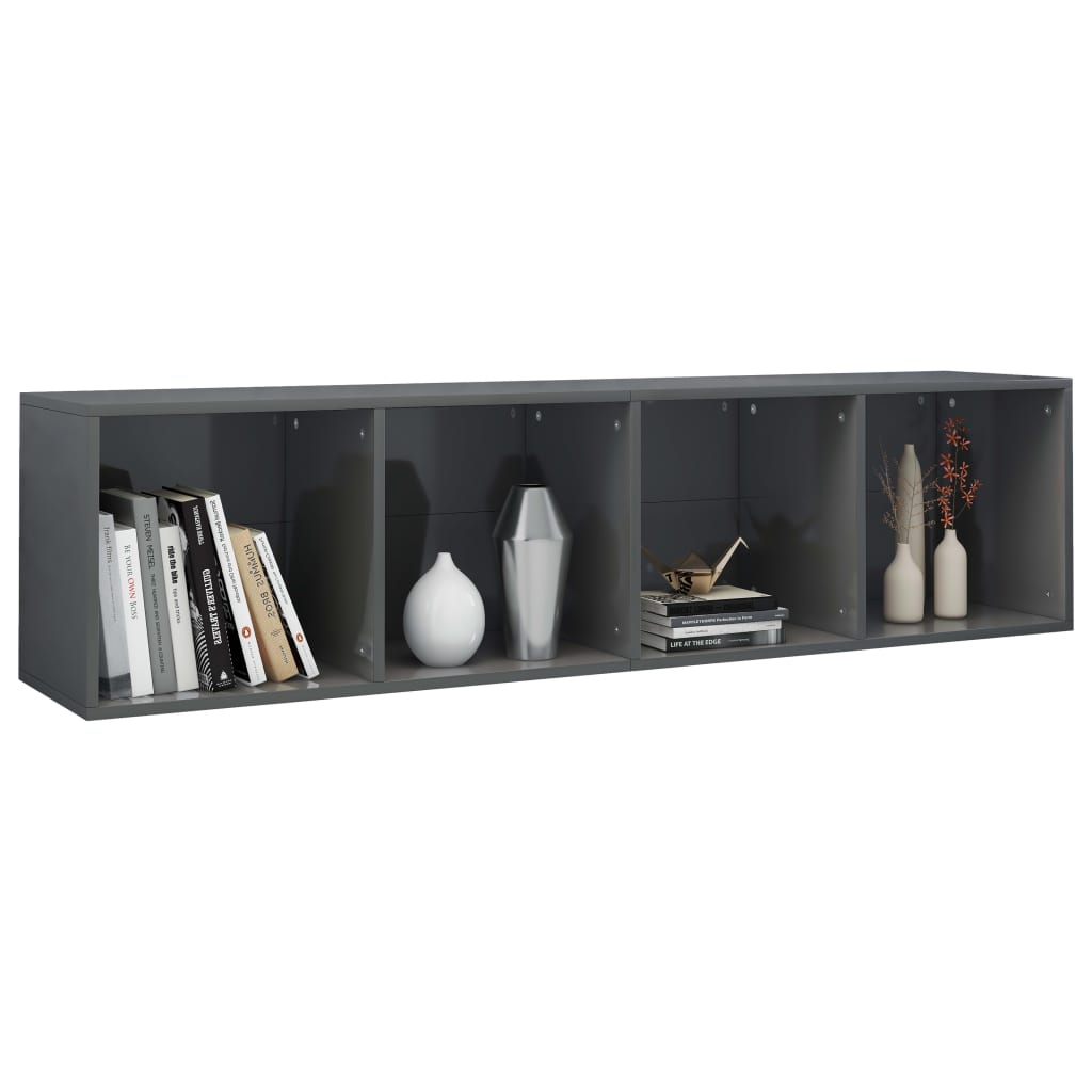 Bücherregal/TV-Schrank Hochglanz-Grau 36x30x143cm Holzwerkstoff