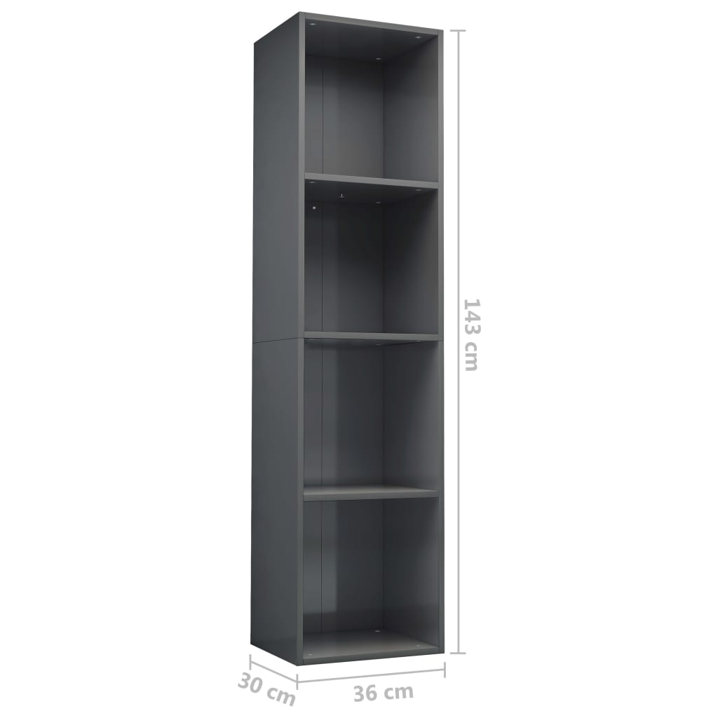 Bücherregal/TV-Schrank Hochglanz-Grau 36x30x143cm Holzwerkstoff