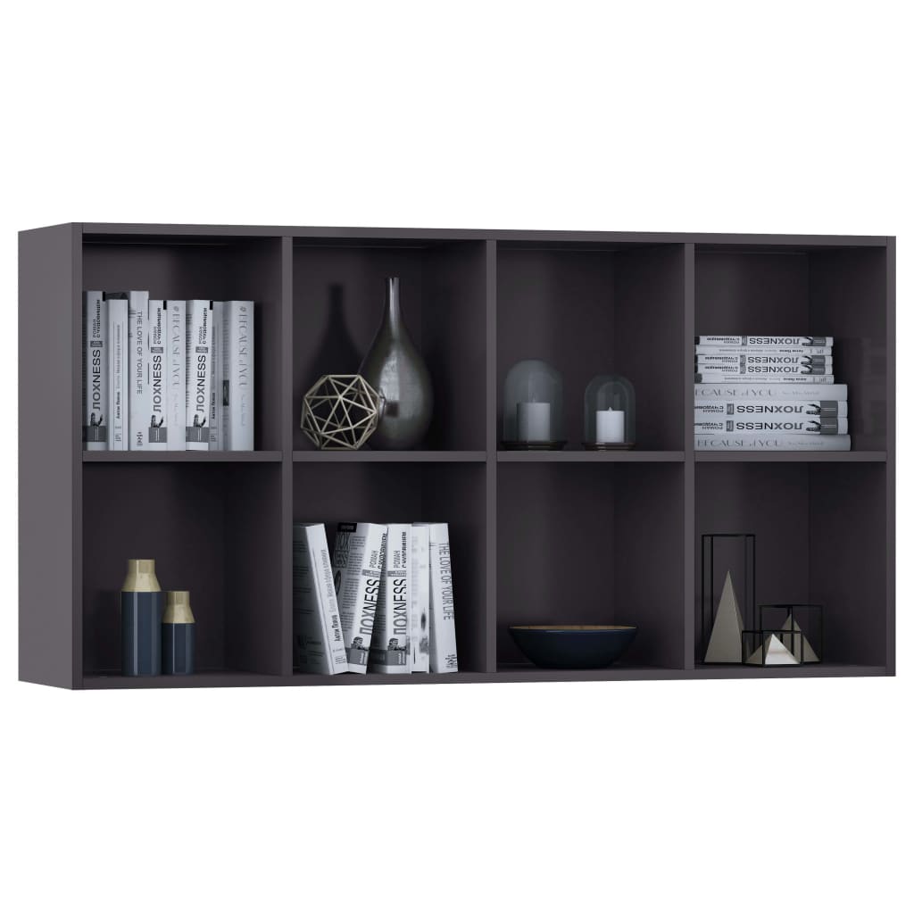 Bücherregal/Sideboard Hochglanz-Grau 66×30×130 cm Holzwerkstoff