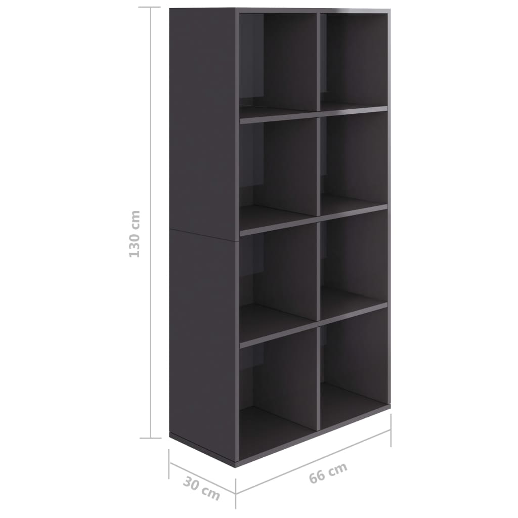 Bücherregal/Sideboard Hochglanz-Grau 66×30×130 cm Holzwerkstoff