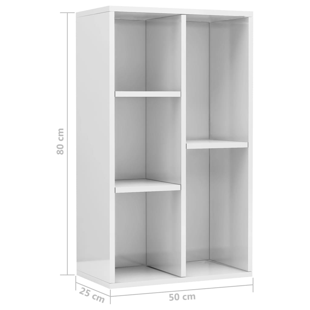 Bookcase/Sideboard High Gloss White 50x25x80 cm Wood Material