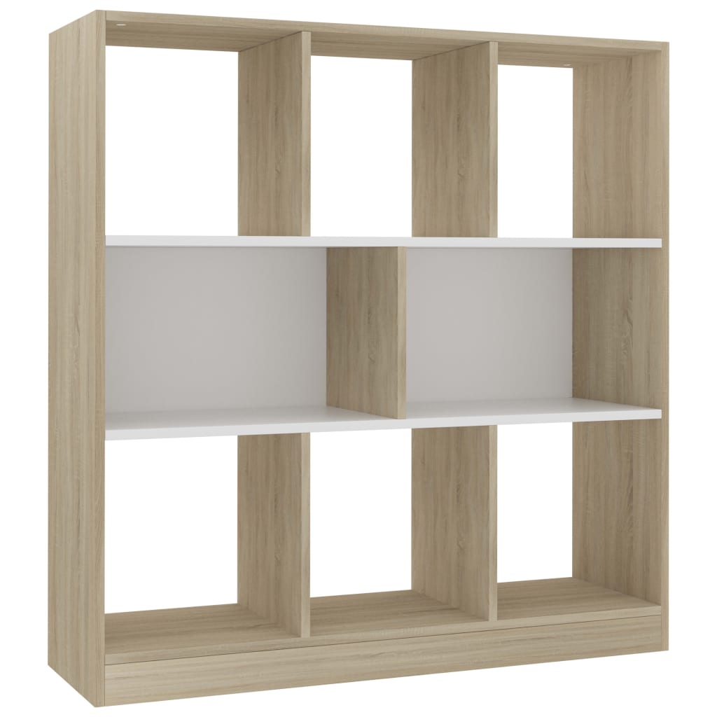 Bücherregal Weiß und Sonoma-Eiche 97,5x29,5x100cm Holzwerkstoff