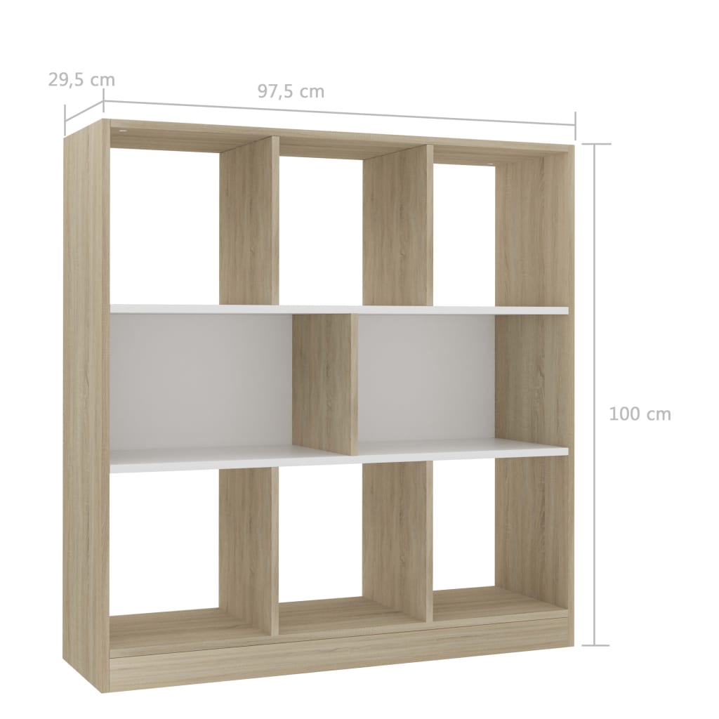 Bücherregal Weiß und Sonoma-Eiche 97,5x29,5x100cm Holzwerkstoff