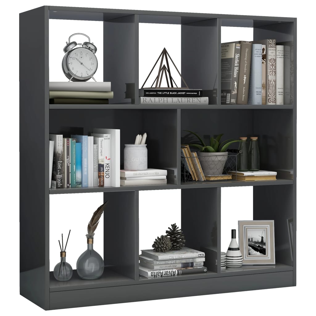 Bookshelf High Gloss Grey 97.5x29.5x100 cm Wood Material