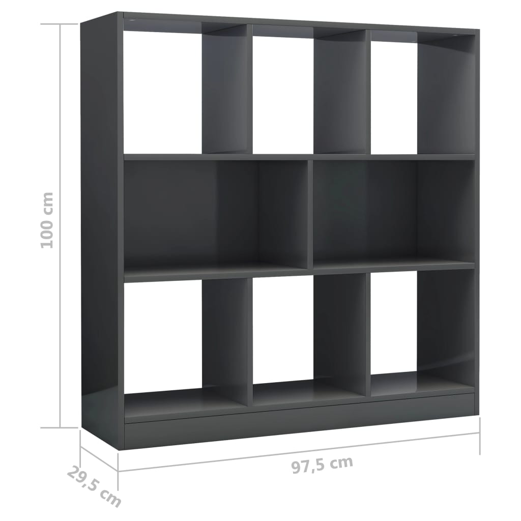 Bookshelf High Gloss Grey 97.5x29.5x100 cm Wood Material