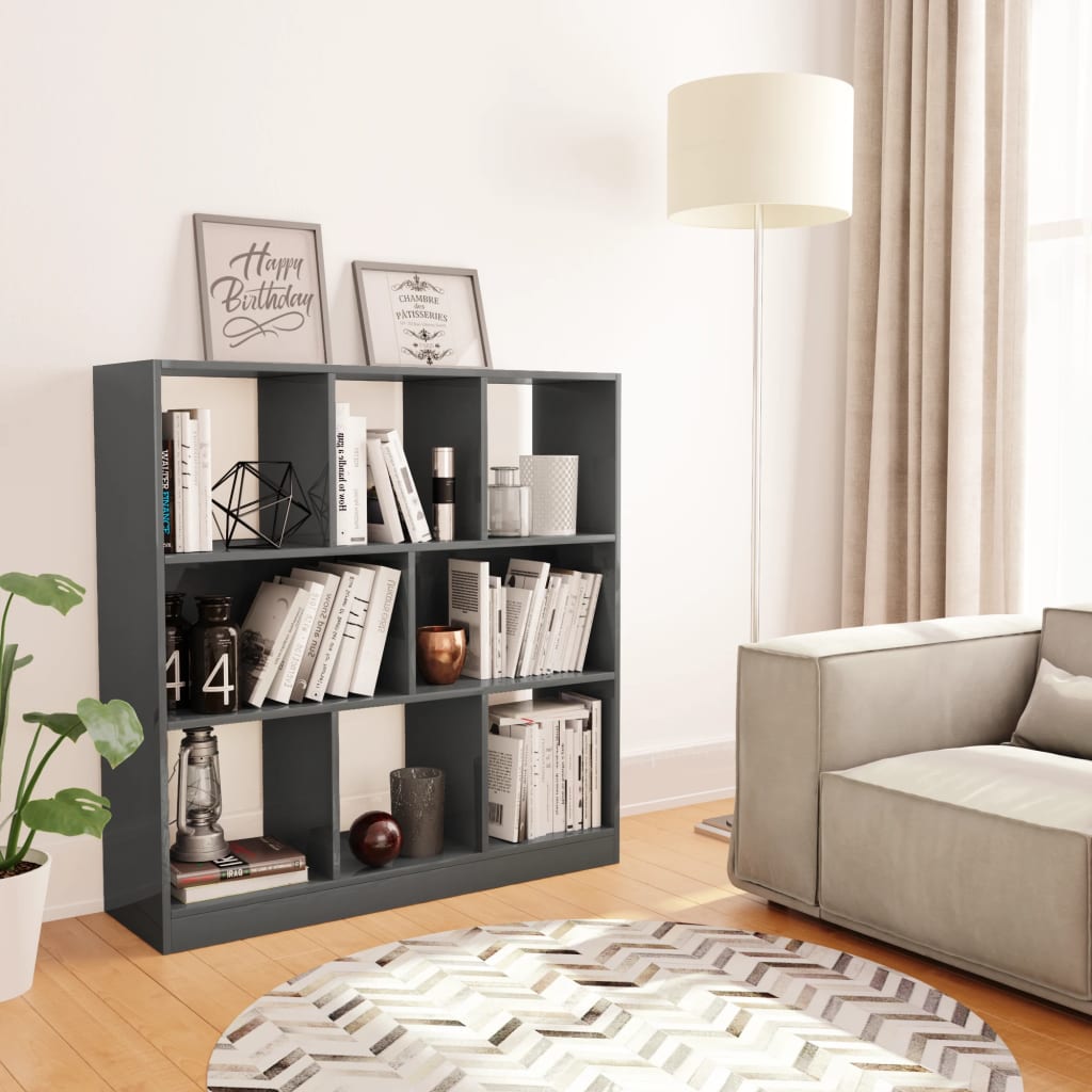 Bookshelf High Gloss Grey 97.5x29.5x100 cm Wood Material