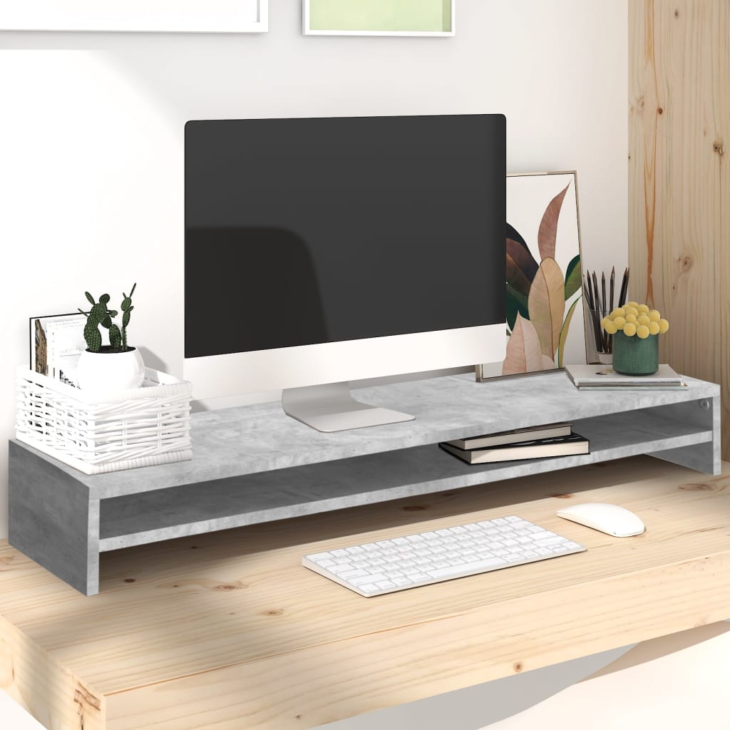 Monitor Stand Concrete Grey 100x24x13 cm Wood Material