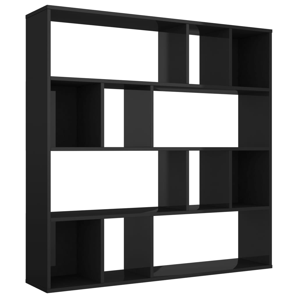 Room Divider/Bookcase High Gloss Black 110x24x110 cm