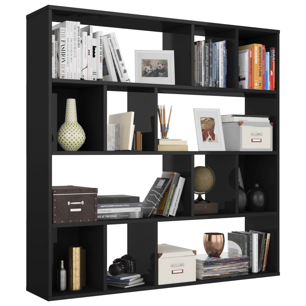 Room Divider/Bookcase High Gloss Black 110x24x110 cm