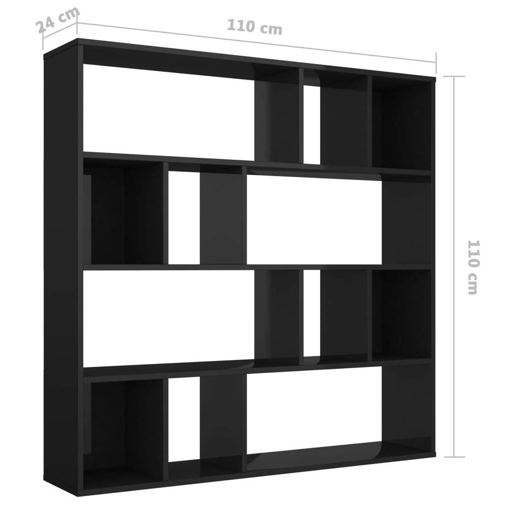 Room Divider/Bookcase High Gloss Black 110x24x110 cm