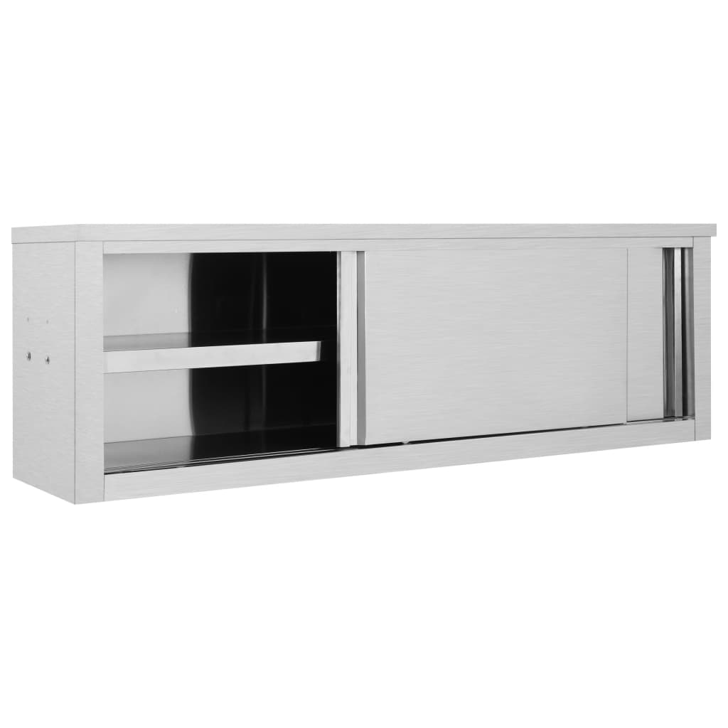 Wall cabinet with sliding doors 150×40×50 cm stainless steel