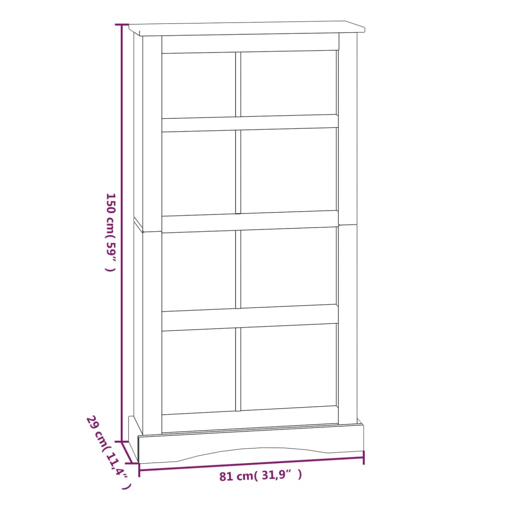 Bücherschrank 4 Fächer Mexiko-Stil Kiefernholz Weiß 80x29x150cm