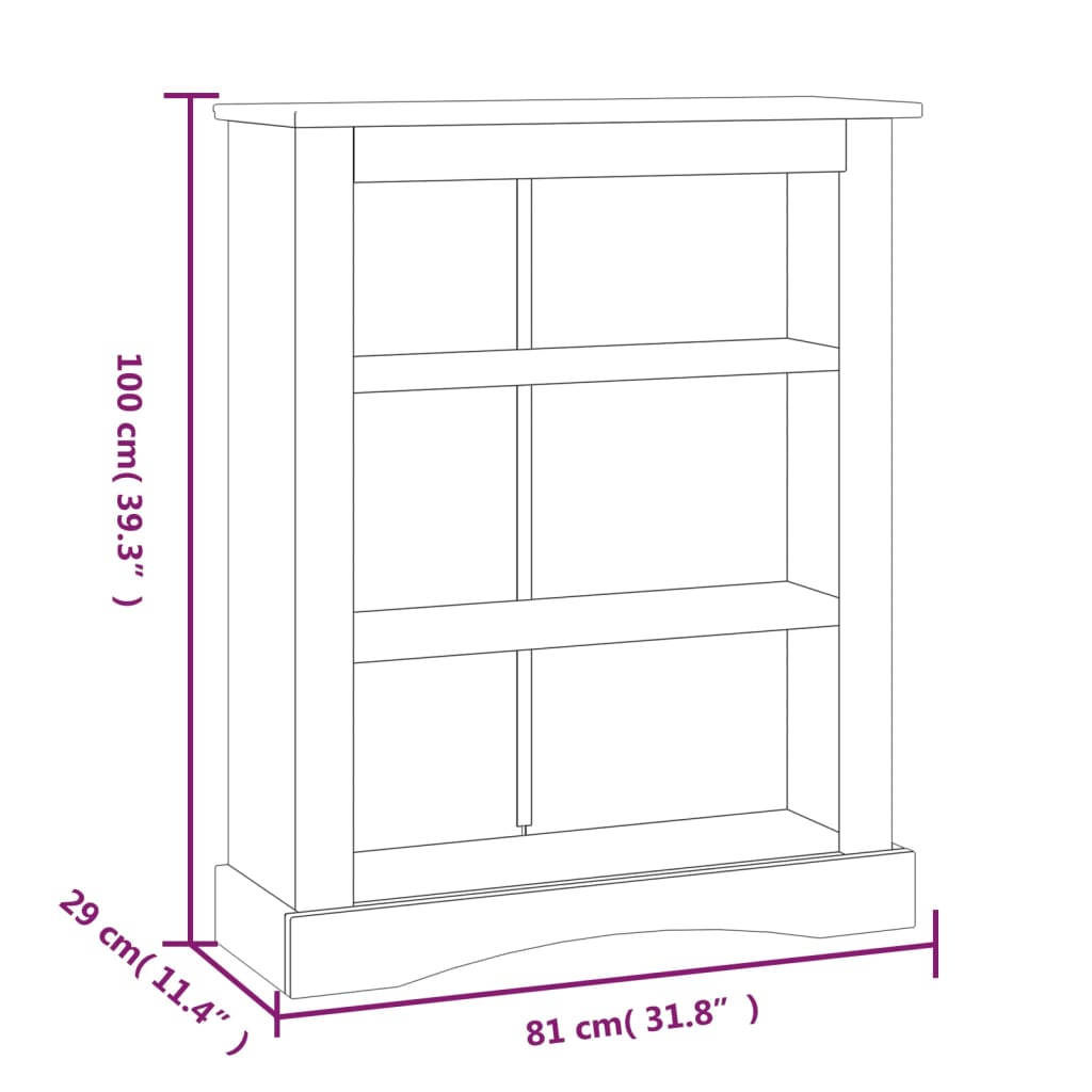 Bücherschrank 3 Fächer Mexiko-Stil Kiefernholz Weiß 81x29x100cm