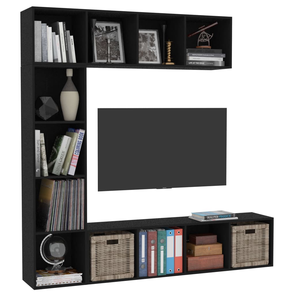 3-tlg. Bücher-/TV-Schrank Set Schwarz 180x30x180 cm