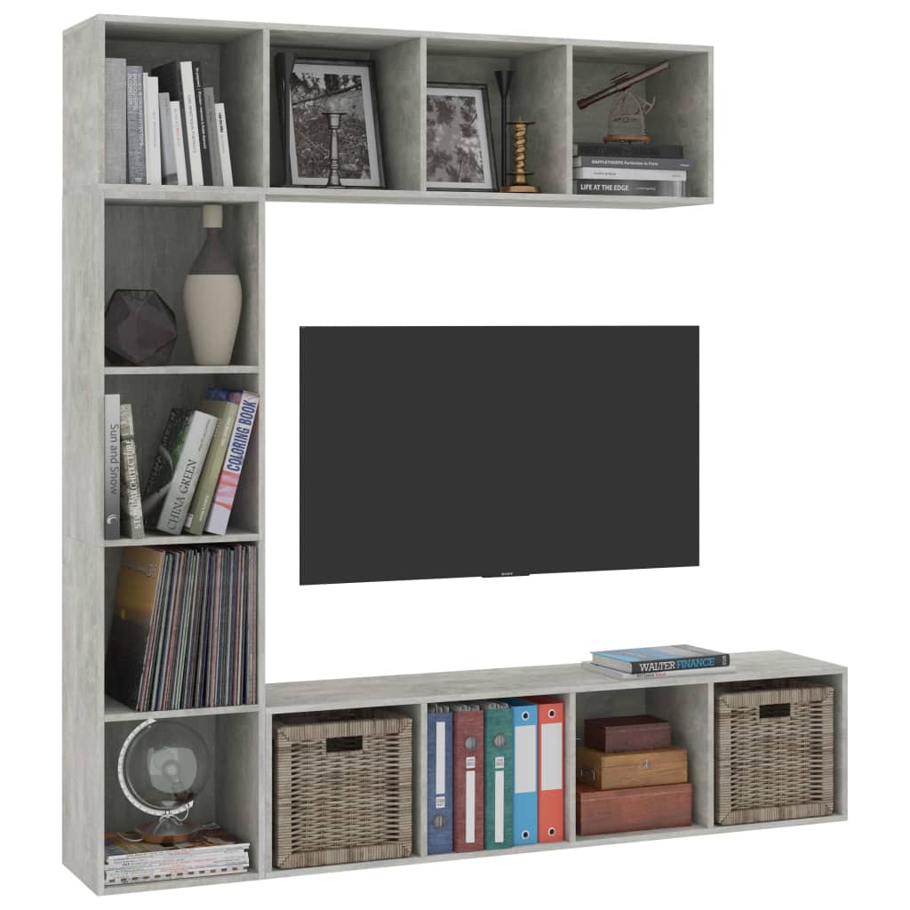 3-tlg. Bücher-/TV-Schrank Set Betongrau 180x30x180 cm