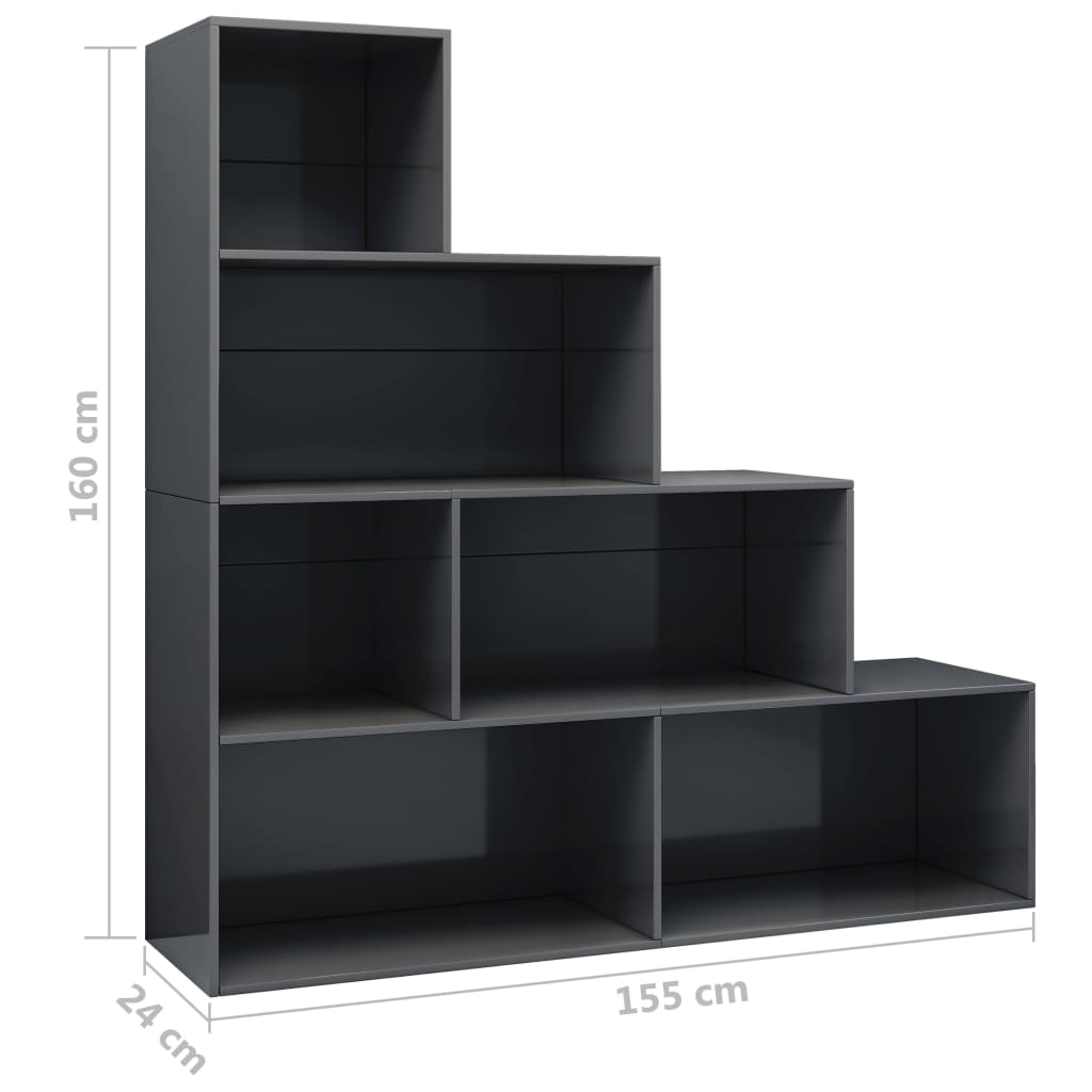 Bookshelf/Room Divider High Gloss Grey 155x24x160 cm