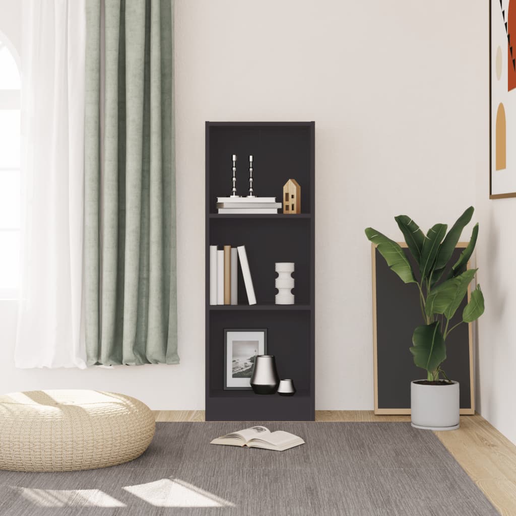 Bookcase 3 Compartments Grey 40x24x109 cm Wood Material