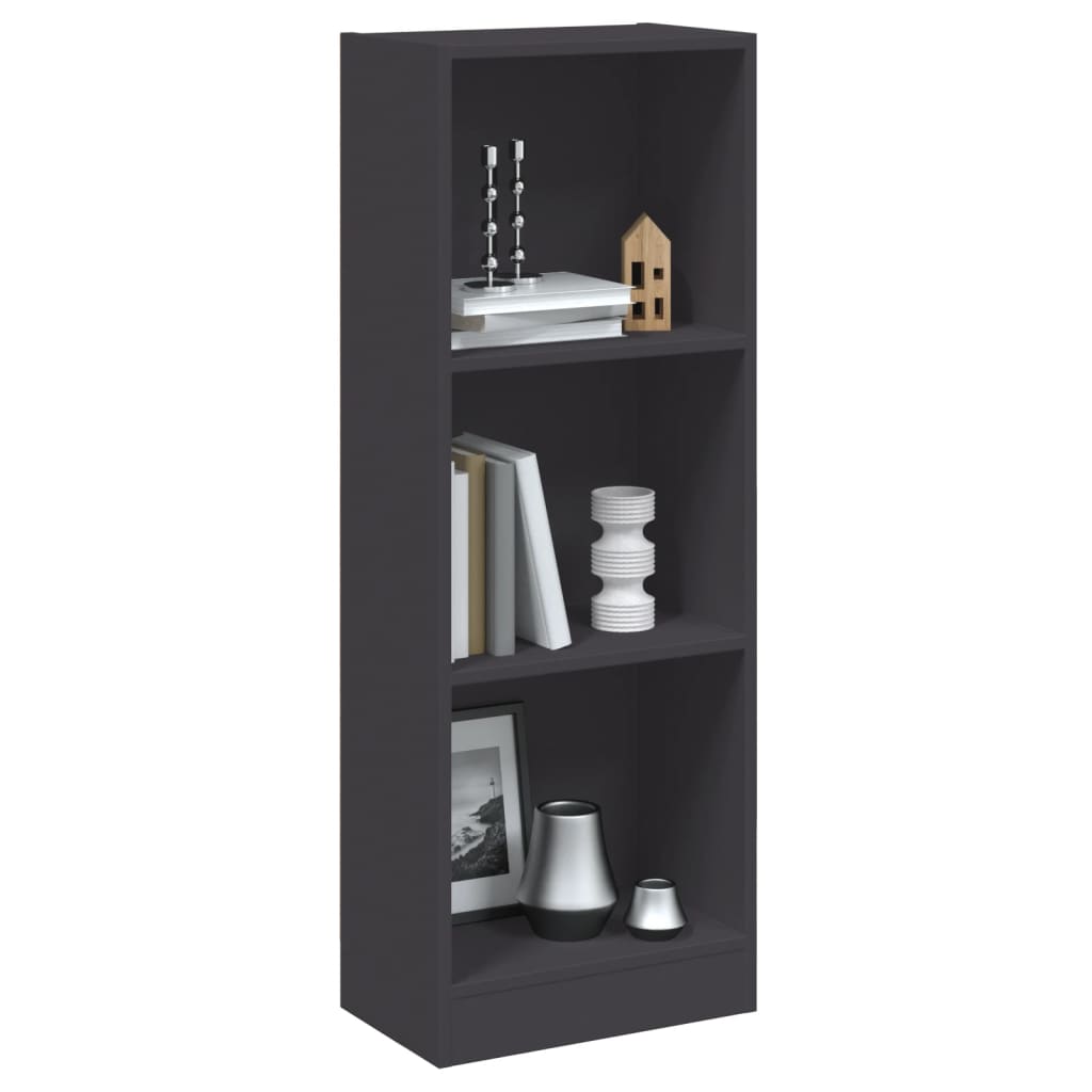 Bookcase 3 Compartments Grey 40x24x109 cm Wood Material