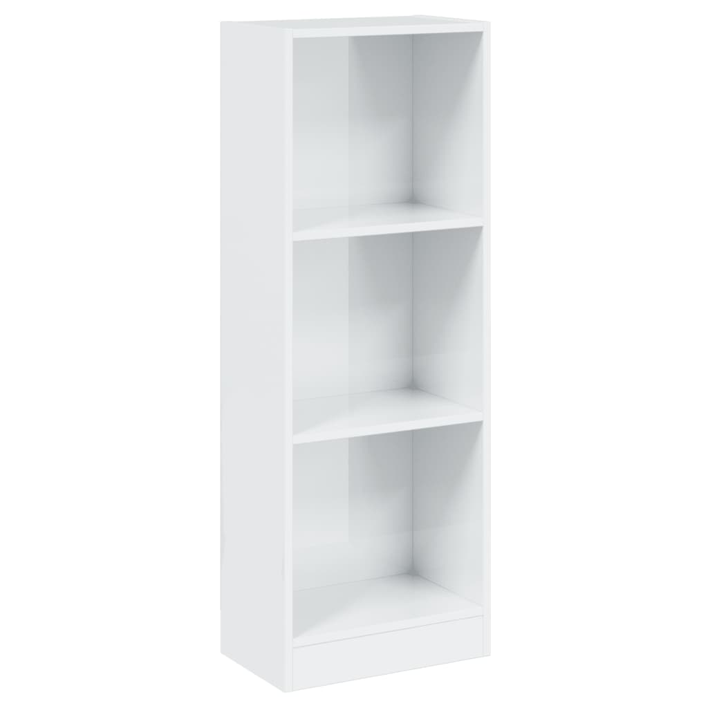 Bookcase 3 compartments high gloss white 40x24x109 cm wood material