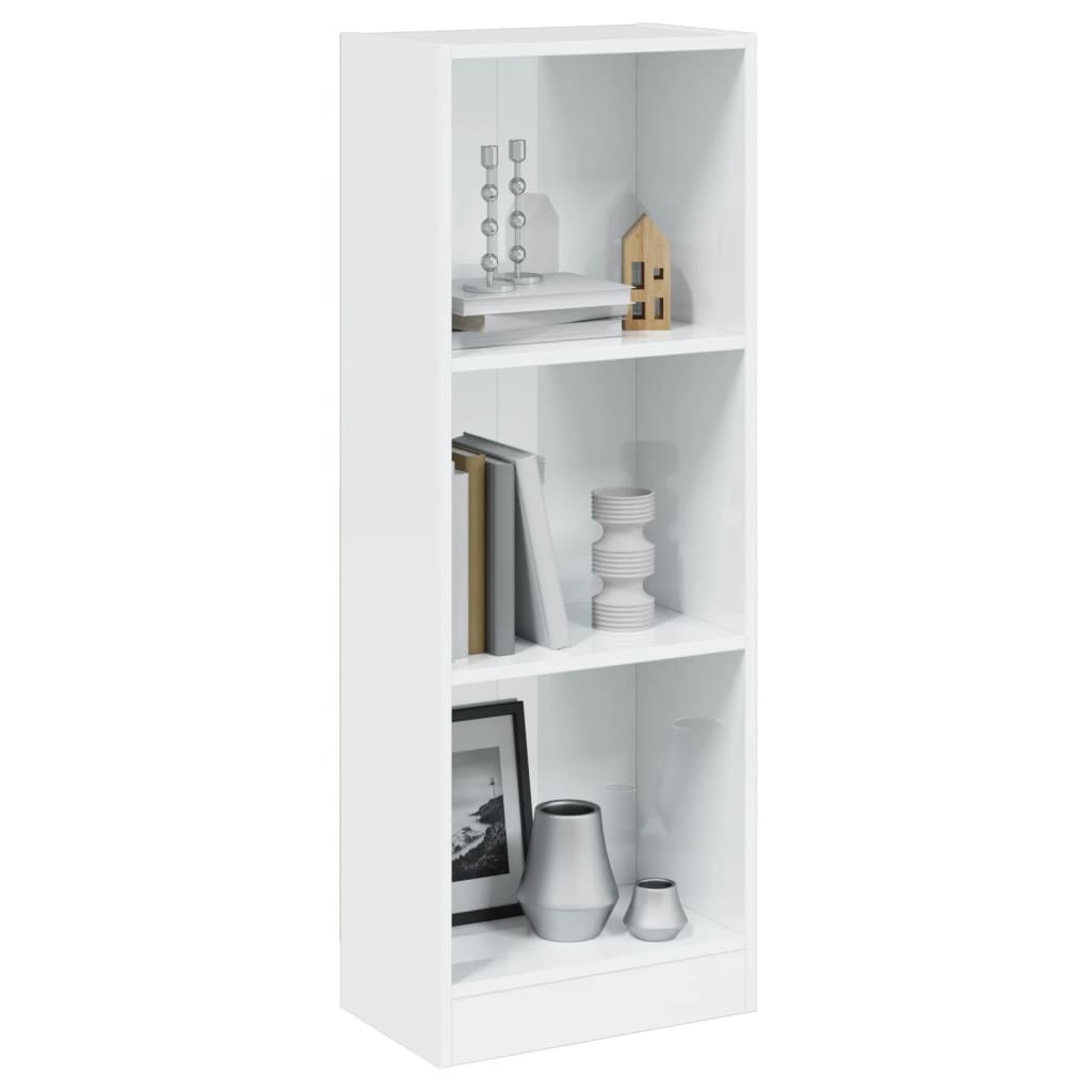 Bookcase 3 compartments high gloss white 40x24x109 cm wood material