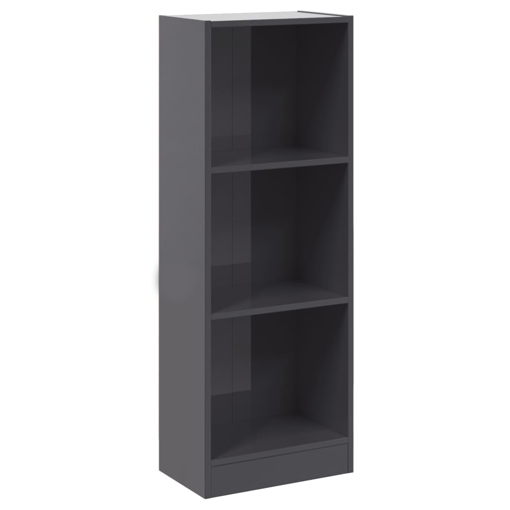 Bookcase 3 compartments high gloss grey 40x24x109 cm wood material