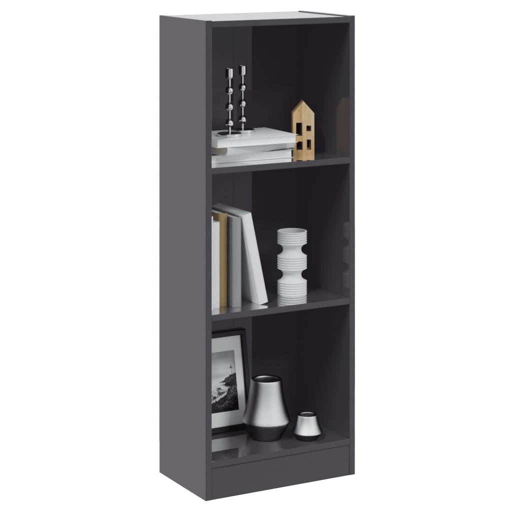 Bookcase 3 compartments high gloss grey 40x24x109 cm wood material