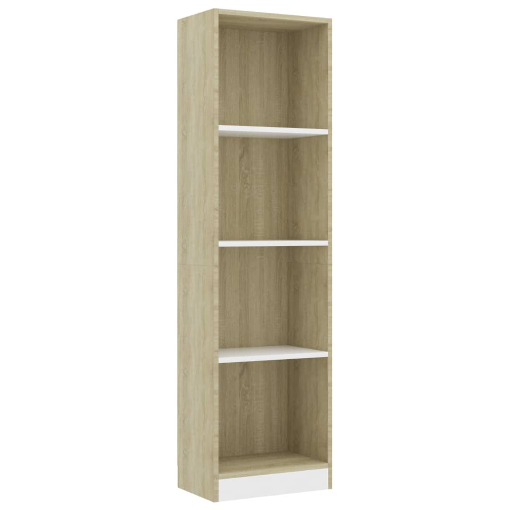 Bookcase 4 Compartments White Sonoma Oak 40x24x142 Wood Material