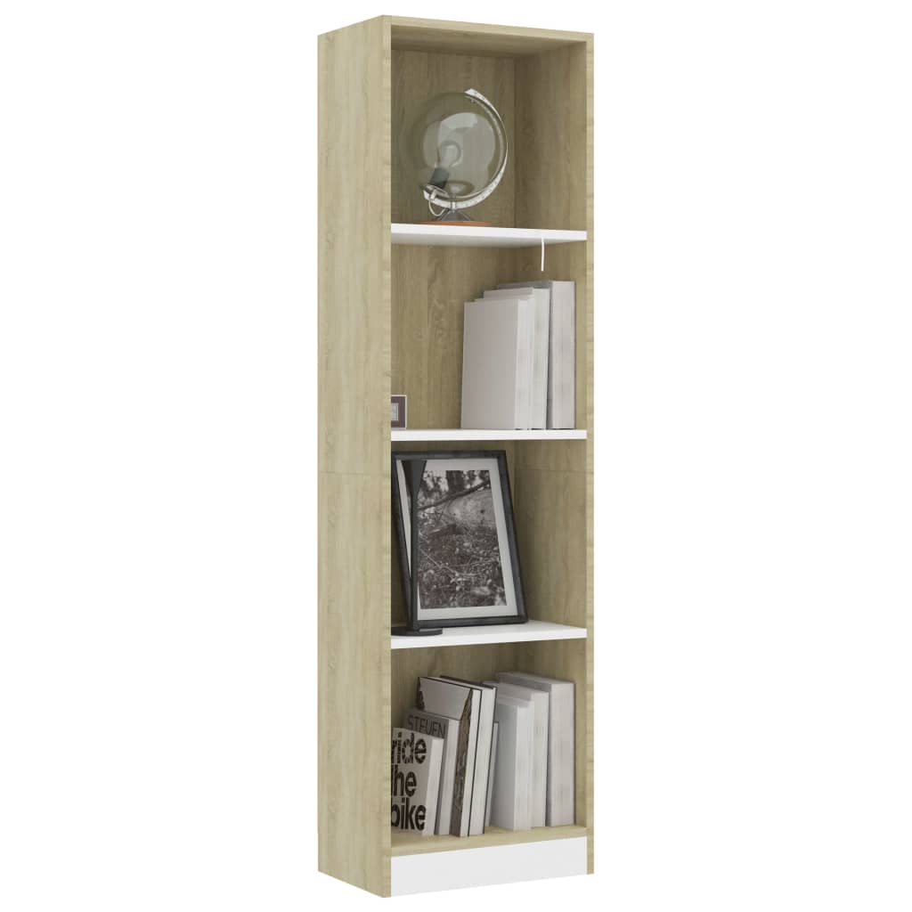 Bookcase 4 Compartments White Sonoma Oak 40x24x142 Wood Material