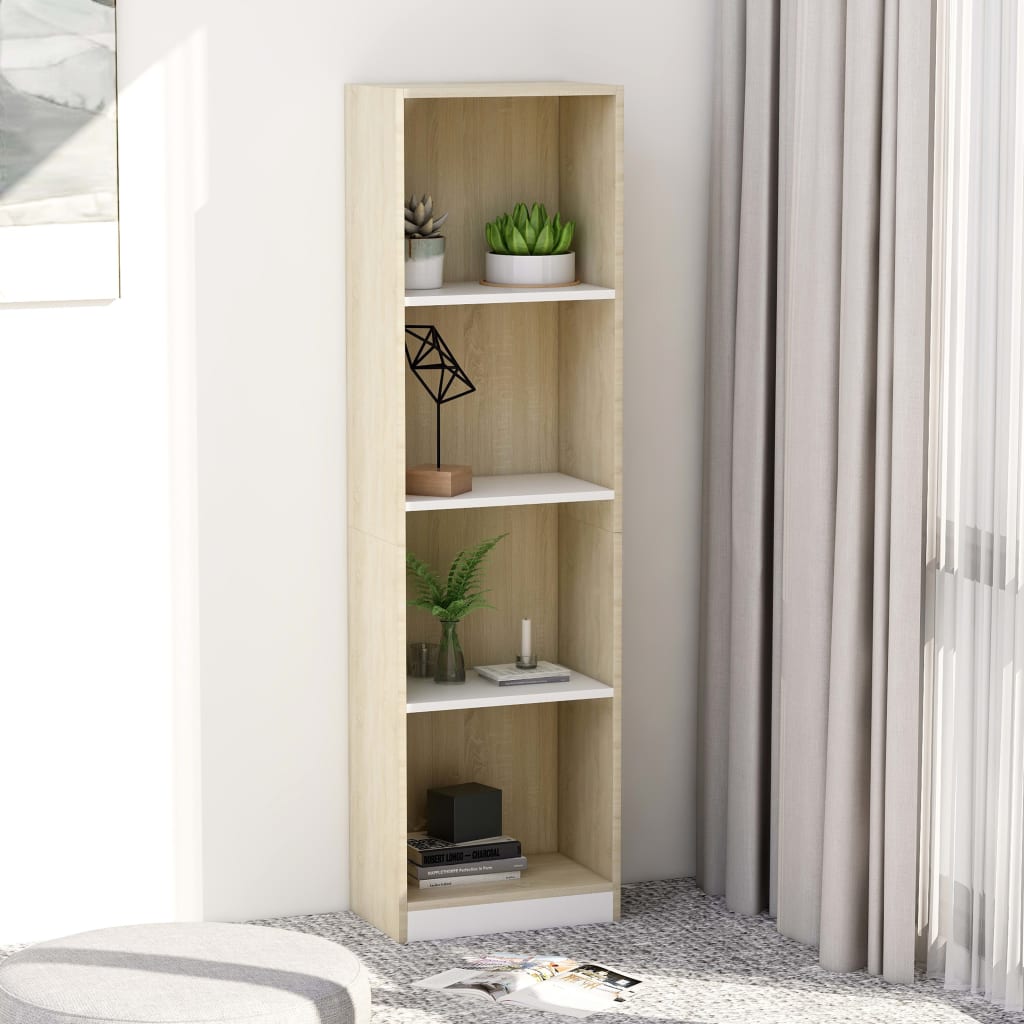 Bookcase 4 Compartments White Sonoma Oak 40x24x142 Wood Material