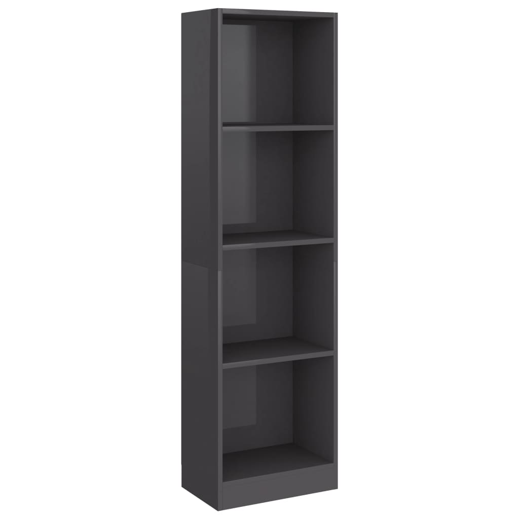 Bookcase 4 compartments high gloss grey 40x24x142 cm wood material