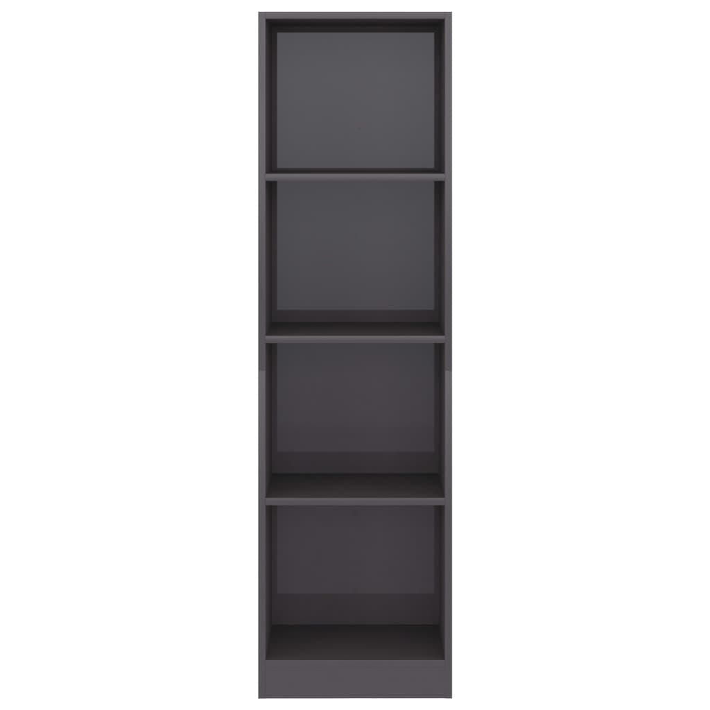 Bookcase 4 compartments high gloss grey 40x24x142 cm wood material