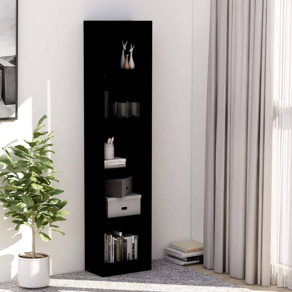 Bookcase 5 Compartments Black 40x24x175 cm Wood Material