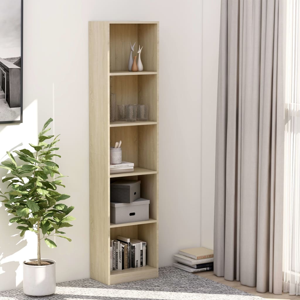 Bookcase 5 compartments Sonoma oak 40x24x175 cm wood material